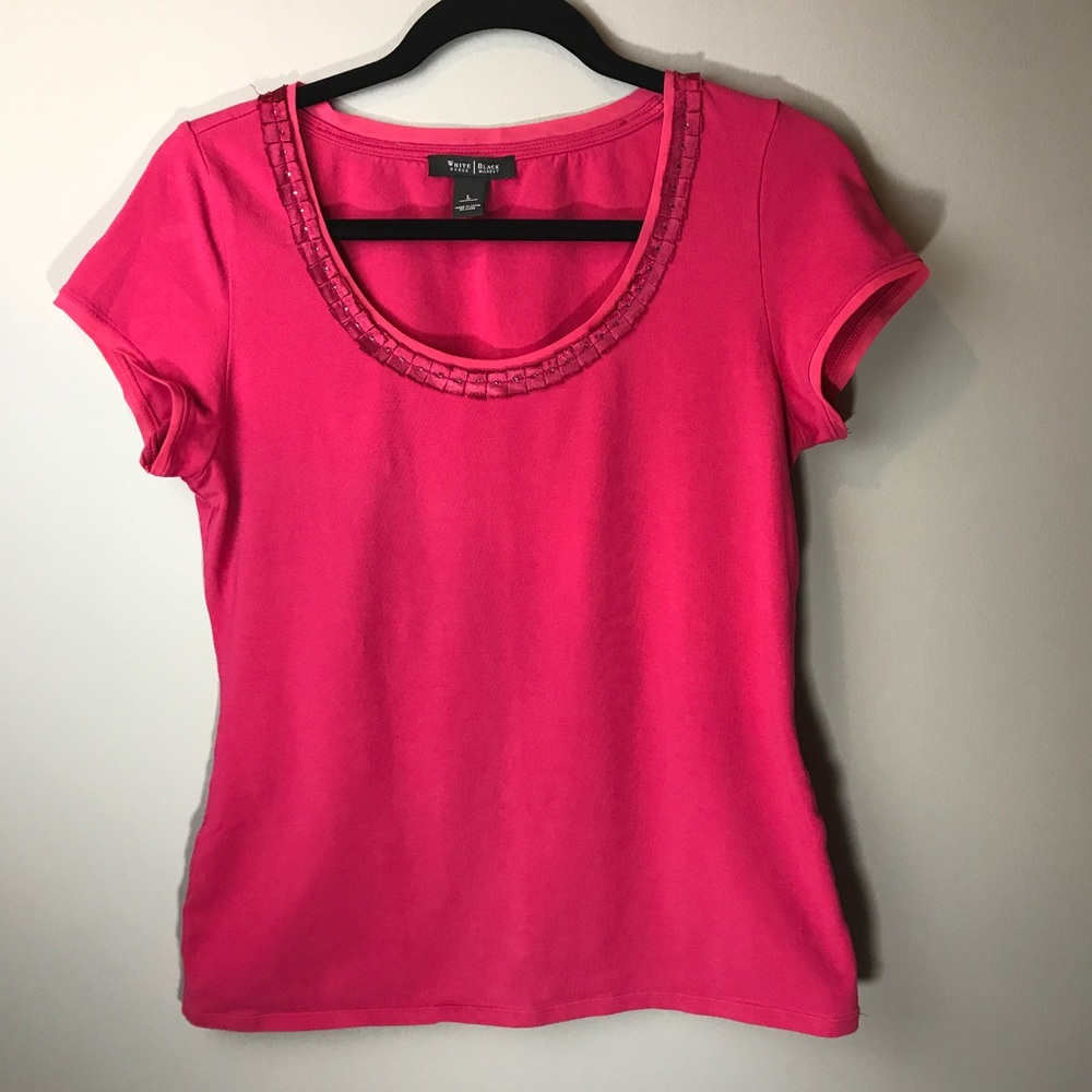White House Black Market Pink Dressy Tee Sz Large